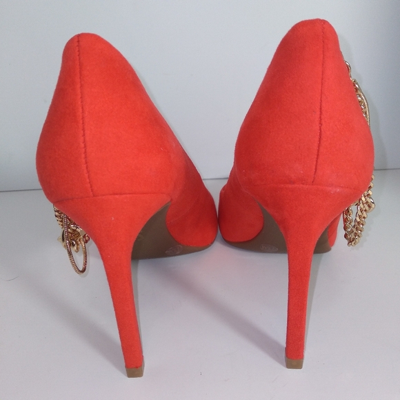I.N.C. Gold-Tone Ankle Chain Red Pump Heels Women's Size 7.5M - Picture 6 of 8